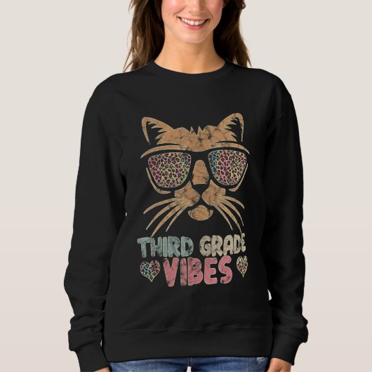 Third Grade Vibes Cute Cat Sunglasses Feline Sweatshirt (Vorderseite)