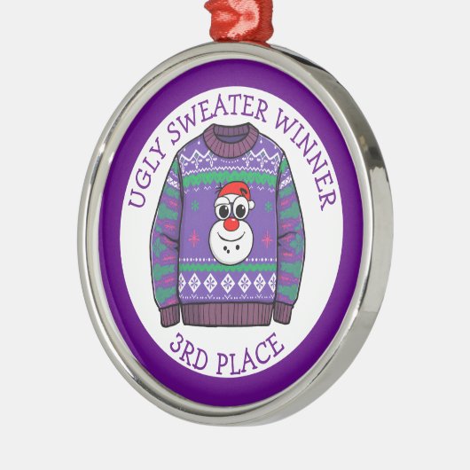 Third Place Ugly Sweater Winner Christmas Ornament Aus Metall (Links)