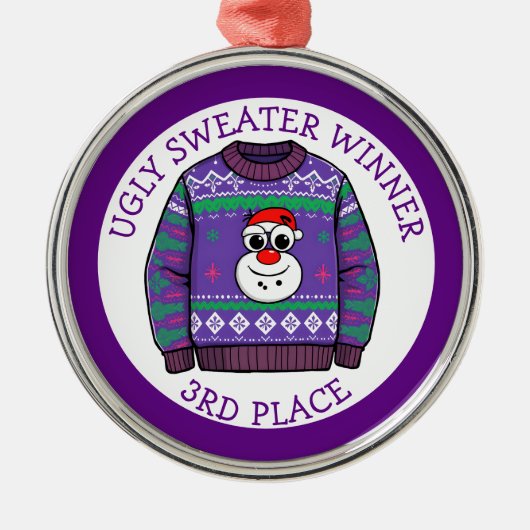 Third Place Ugly Sweater Winner Christmas Ornament Aus Metall (Vorne)