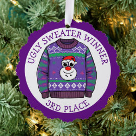 Third Place Ugly Sweater Winner Christmas Ornament Karte