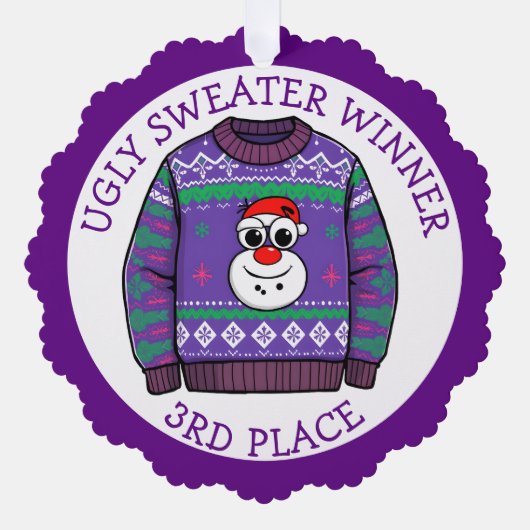 Third Place Ugly Sweater Winner Christmas Ornament Karte (Vorderseite)