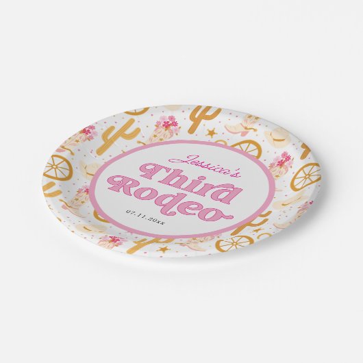 Third Rodeo Cowgirl 3rd Birthday Pappteller (Schrägansicht)