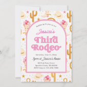 Third Rodeo Western Cowgirl Photo 3rd Birthday Einladung (Vorderseite)