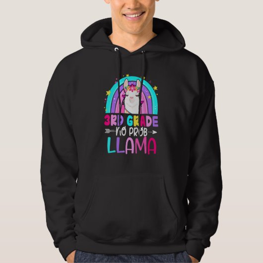 Third Team 3rd Grade Teacher Rainbow No Prob Llama Hoodie (Vorderseite)