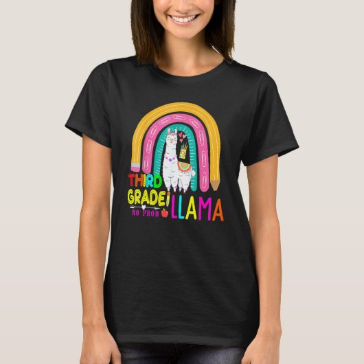 Third Team 3rd Grade Teacher Rainbow No Prob Llama T-Shirt (Vorderseite)