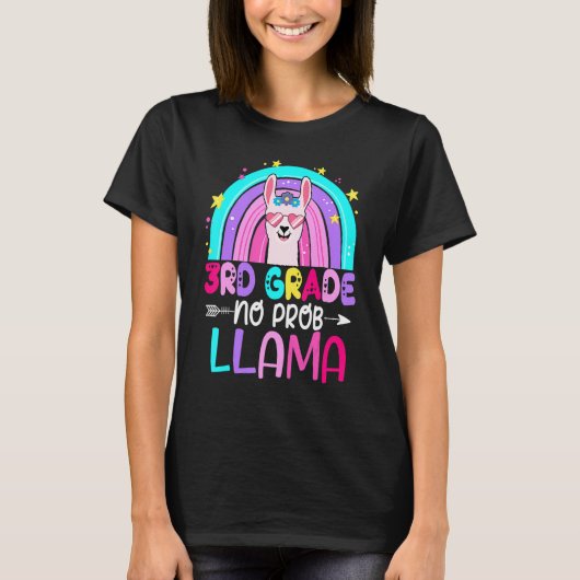 Third Team 3rd Grade Teacher Rainbow No Prob Llama T-Shirt (Vorderseite)