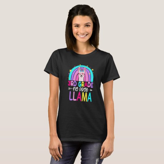 Third Team 3rd Grade Teacher Rainbow No Prob Llama T-Shirt (Vorne ganz)
