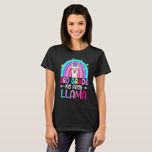 Third Team 3rd Grade Teacher Rainbow No Prob Llama T-Shirt (Vorne ganz)