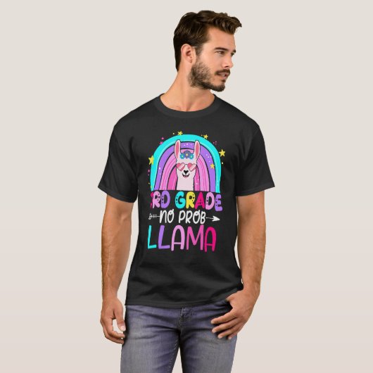 Third Team 3rd Grade Teacher Rainbow No Prob Llama T-Shirt (Vorne ganz)