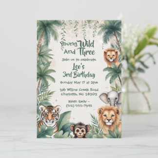 Third Wild Jungle Safari Animals Boy 3rd Birthday  Einladung
