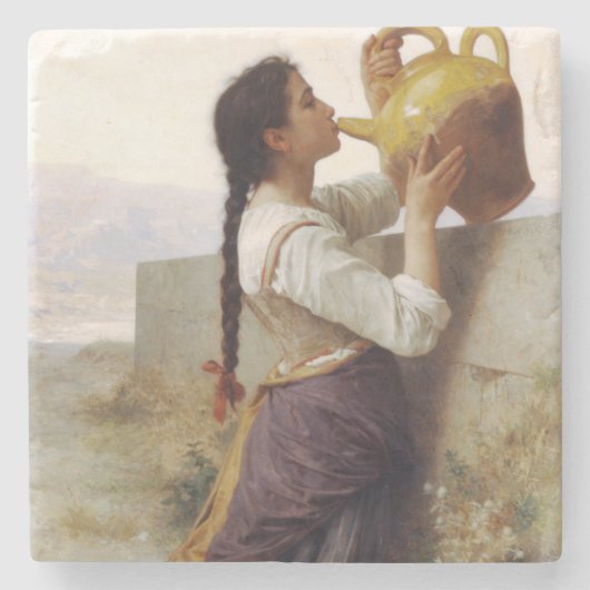 Thirsty Girl Drinking aus einem Jug (Landschaft de Steinuntersetzer (Vorderseite)