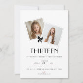 Thirteen black ribbon birthday teens invitation einladung (Vorderseite)