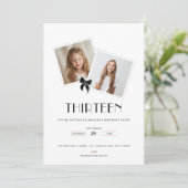 Thirteen black ribbon birthday teens invitation einladung (Stehend Vorderseite)