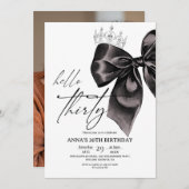 Thirty Black Bow 30th Birthday Invitation Einladung (Vorne/Hinten)
