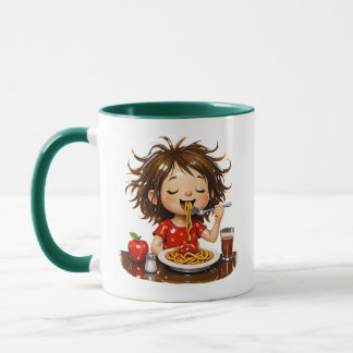This adorable illustration shows a little girl hap tasse
