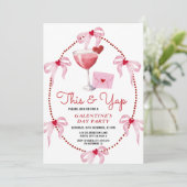 This and Yap Pink Bow Galentine's Day Party Einladung (Stehend Vorderseite)