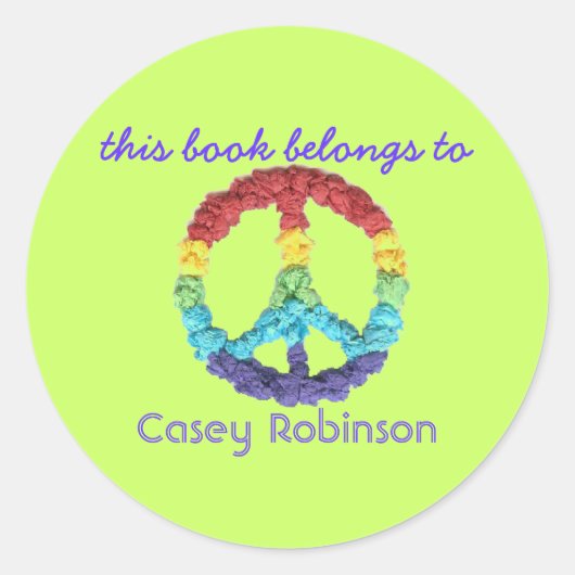 "This book belongs to" peace sign bookplate Runder Aufkleber (Vorderseite)