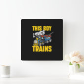 This Boy Loves Trains Locomotive Lover Railway Quadratische Wanduhr (Zuhause)