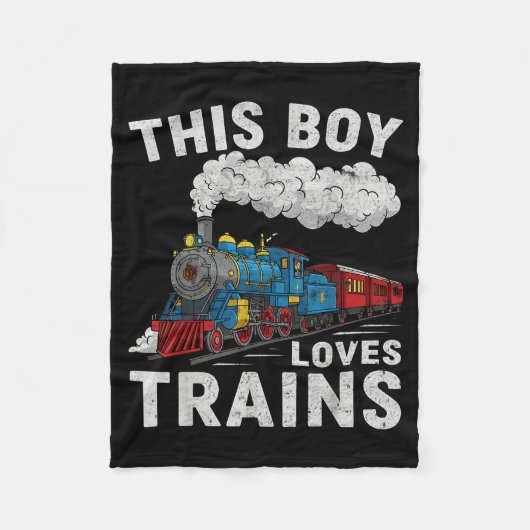This Boy Loves Trains Railroad Train Wagon Lover K Fleecedecke (Vorderseite)