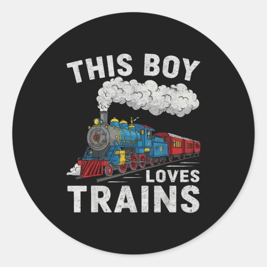 This Boy Loves Trains Railroad Train Wagon Lover K Runder Aufkleber (Vorderseite)