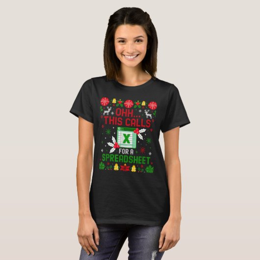 This Calls For A Spreadsheet Ugly Christmas  T-Shirt (Vorne ganz)