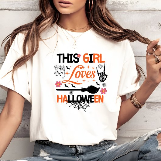 This Girl Loves Halloween | Witch Broom Spider Tri-Blend Shirt
