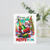 This Is As Merry As I Get – Santa with Champagne Postkarte (Stehend Vorderseite)