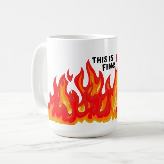 "This is fine" (schwarz + fire and flames) Kaffeetasse (Vorderseite Links)