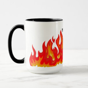 "This is fine" (schwarz + fire and flames) Tasse