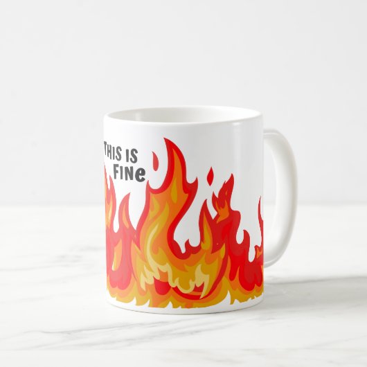 "This is fine" (schwarz mit Flammen) Kaffeetasse (VorderseiteRechts)