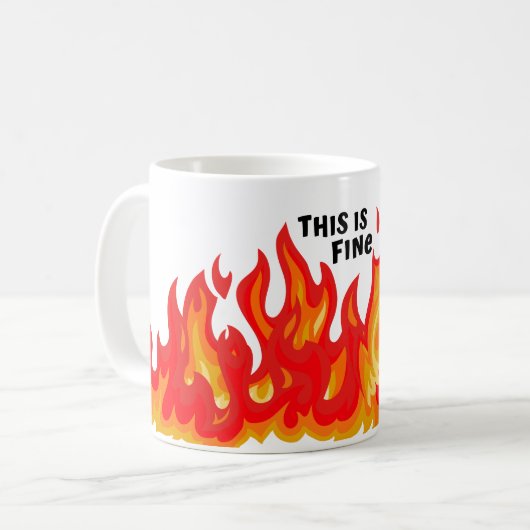 "This is fine" (schwarz mit Flammen) Kaffeetasse (Vorderseite Links)