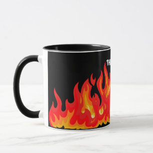 "This is fine" (weiß + fire and flames) Tasse