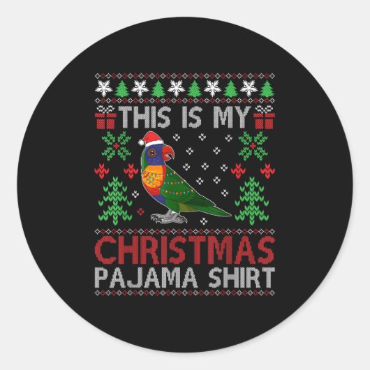 This Is My Christmas Pajama Costume Rainbow Lorike Runder Aufkleber (Vorderseite)