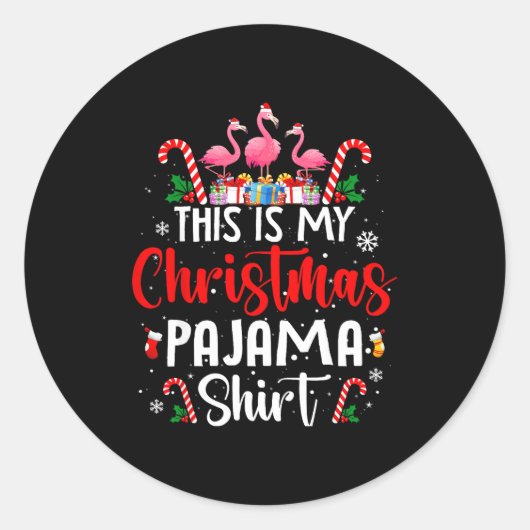 This Is My Christmas Pajama Flamingos Holiday Fun Runder Aufkleber (Vorderseite)