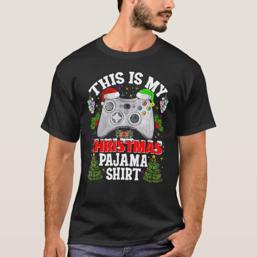 This is My Christmas Pajama Santa Hat Gamer Video T-Shirt (Vorderseite)