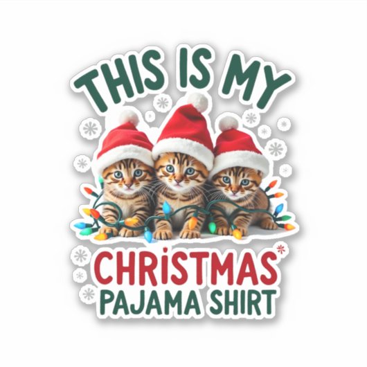This Is My Christmas Pajama Shirt Cat Lover Funny Aufkleber (Vorderseite)