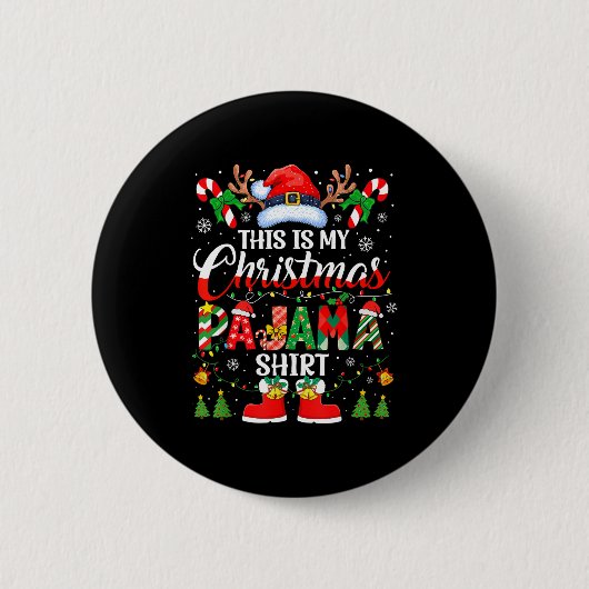 This Is My Christmas Pajama Shirt Funny Family Mat Button (Vorderseite)