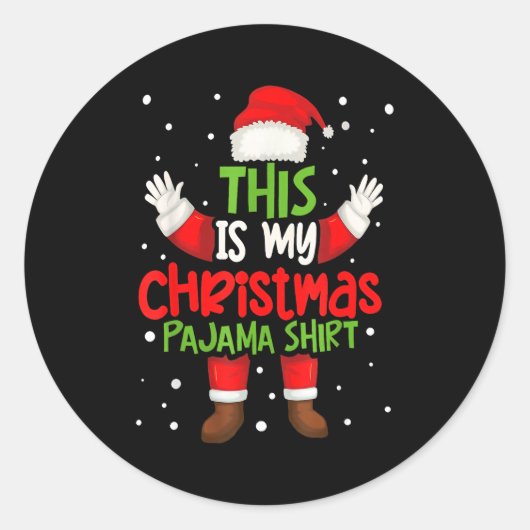 This Is My Christmas Pajama Shirt Funny Santa Cost Runder Aufkleber (Vorderseite)