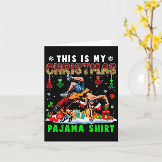 This Is My Christmas Pajama Shirt Two Santa Wrestl Karte (Gelbe Blume)