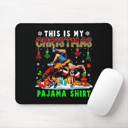 This Is My Christmas Pajama Shirt Two Santa Wrestl Mousepad (Mit Mouse)