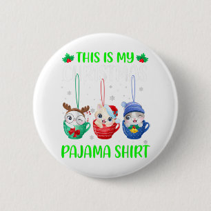 This Is My Christmas Pajama Shirt Xmas Cats Funny Button