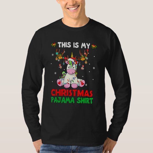 This Is My Christmas Pajama Unicorn Santa Hat Lig T-Shirt (Vorderseite)