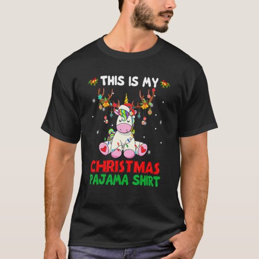 This Is My Christmas Pajama Unicorn Santa Hat Lig T-Shirt (Vorderseite)