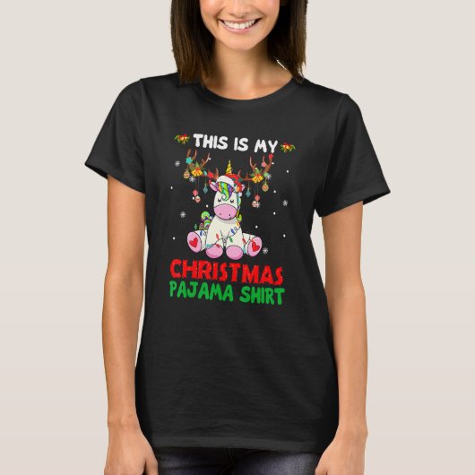 This Is My Christmas Pajama Unicorn Santa Hat Lig T-Shirt (Vorderseite)