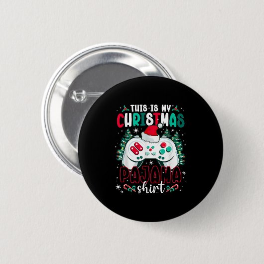 This Is My Christmas Pajama Video Gamer Xmas Tree Button (Vorne & Hinten)