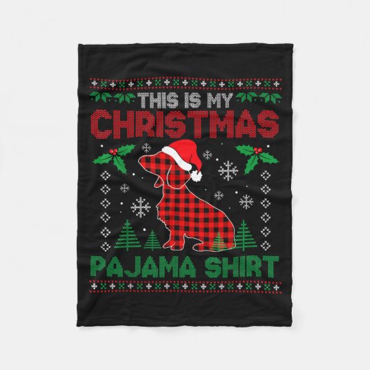 This Is My Dachshund Dog Red Plaid Christmas Ugly  Fleecedecke (Vorderseite)