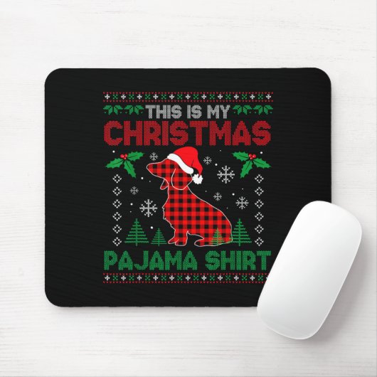 This Is My Dachshund Dog Red Plaid Christmas Ugly Mousepad (Mit Mouse)