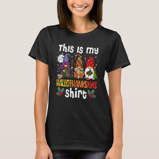 This Is My Hallothanksmas  Three Gnomes Happy Holi T-Shirt (Vorderseite)