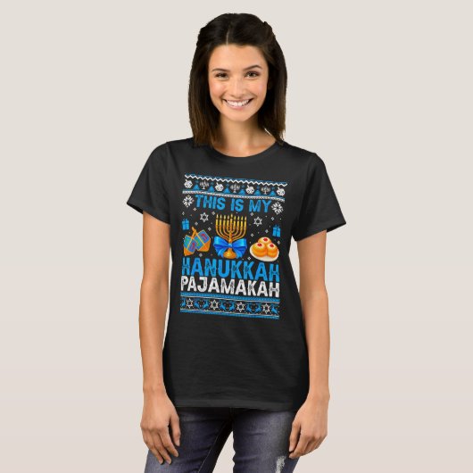 This Is My Hanukkah Pajamakah Ugly Chanukah Jewish T-Shirt (Vorne ganz)