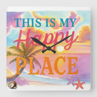 This is my happy place - Tropical Beach Quadratische Wanduhr